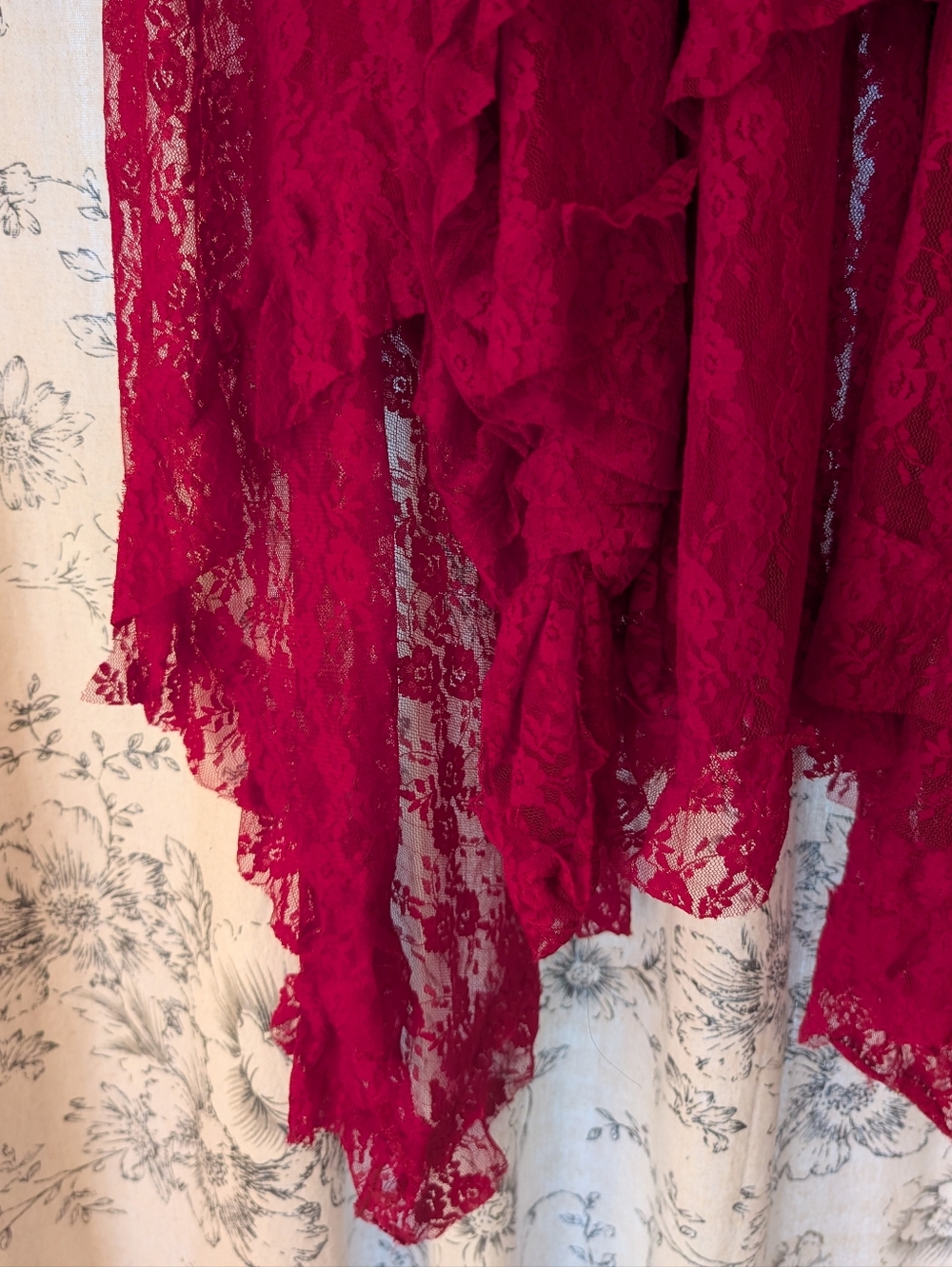 FINAL PRICE $10 Lace maxi skirt, cranberry color layered lace skirt, size large - Picture 2 of 5